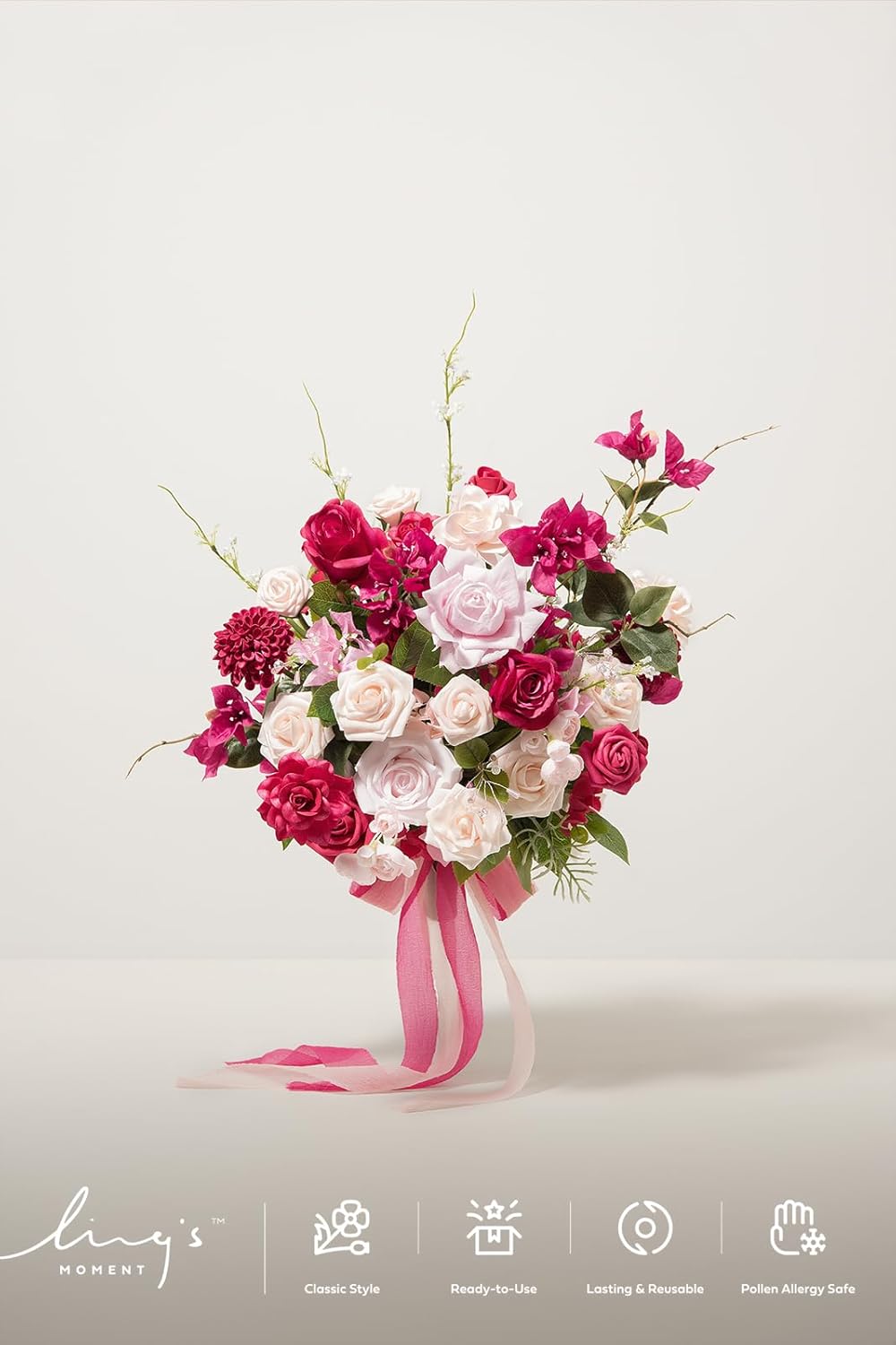 Ling's moment Blush Pink Wedding Bouquets for Bride, Dusty Rose Bridal Bouquets for Bride, 13 Inch Free Form Artificial Wedding Flower Bouquet