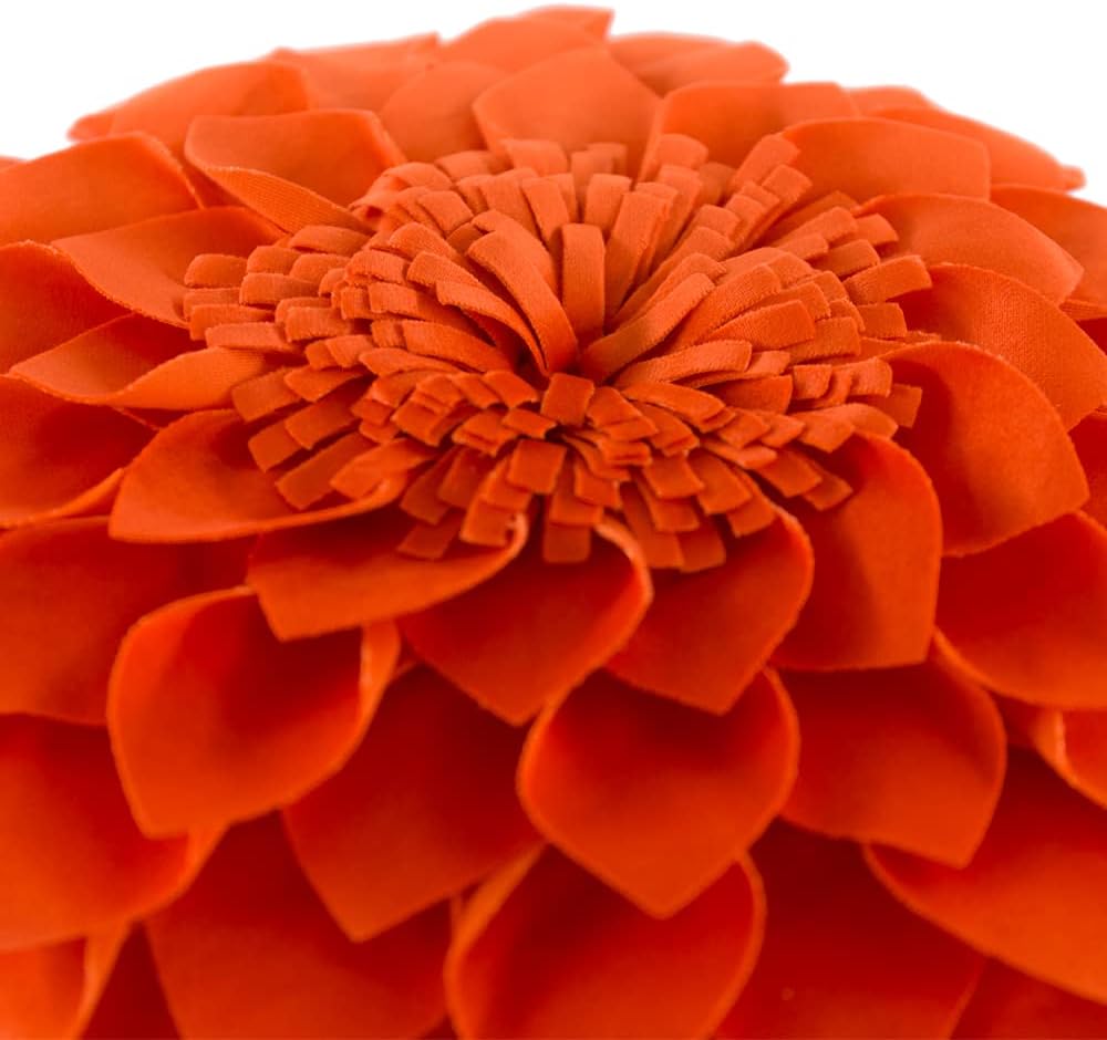 JWH Handmade 3D Flower Throw Pillow Covers Decorative Round Cushion Floral Accent Pillow Cases Velvet Pillowcase for Living Room Bed Couch Bedroom 14 Inch Orange