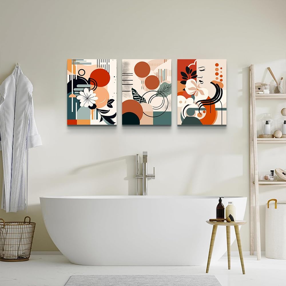 MHARTK66 Canvas Wall Art For Bedroom & Living Room - Boho & Vintage Flowers Wall Painting - Abstract Art - Ready To Hang - Framed Wall Pictures - 3 Panels