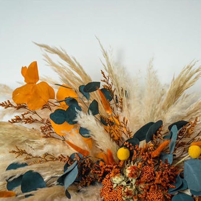 1pc DIY Neutral Pampas Grass Wall Hanging – 35 Inch Beige to Brown Reed Bouquet for Wedding Arches, Home Entryways, and Boho Wall Decor (Autumn Blaze)