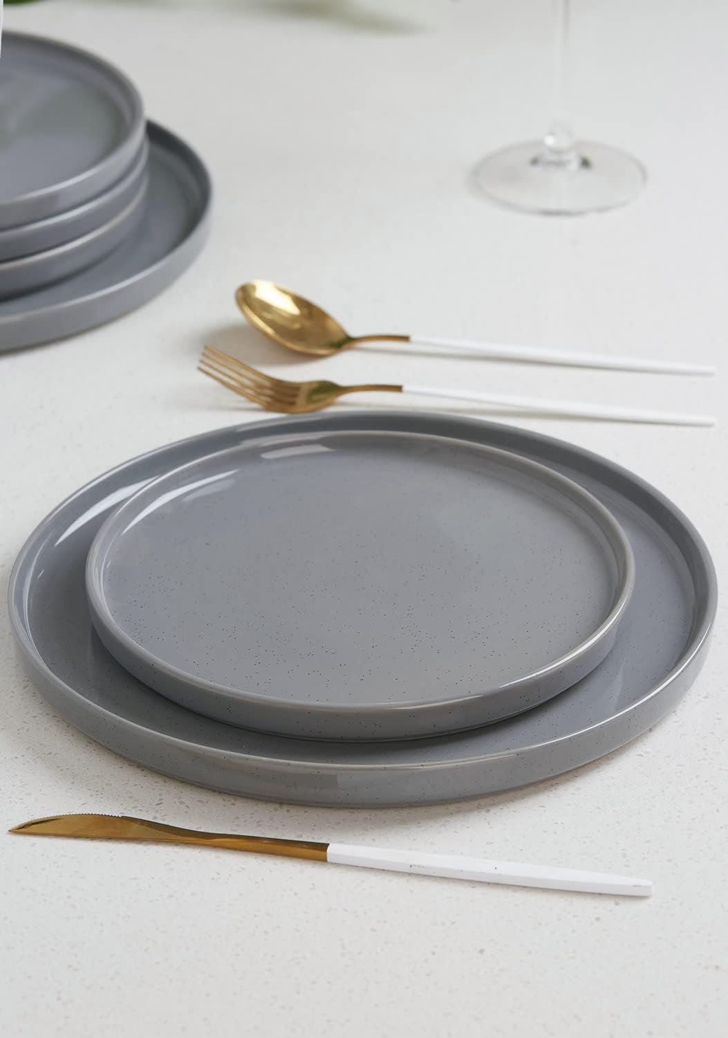 famiware Nebula 6 Pieces Salad Plates Set, 8 inch Dessert Plates, Scratch Resistant, Stoneware Dinnerware, Kitchen Modern Rustic Serving Dishes, Deep Gray