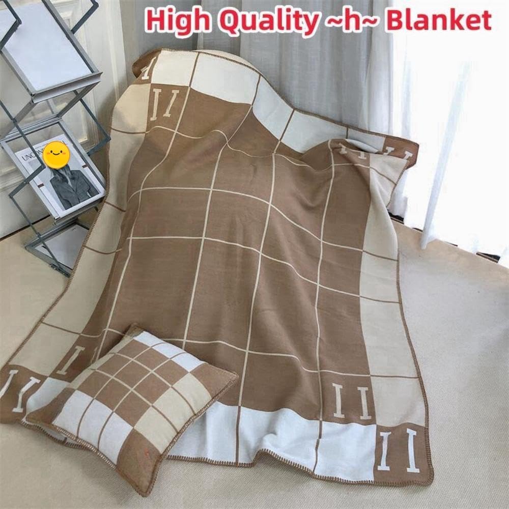 h Blanket Soft Throw Blanket Faux Fleece Cashmere Plaid Warm Shawl Thick Knitted Plush Cozy Comfy for Women Throw Blanket for Sofa Couch Bed Queen King Size 55x66 in (Khaki)
