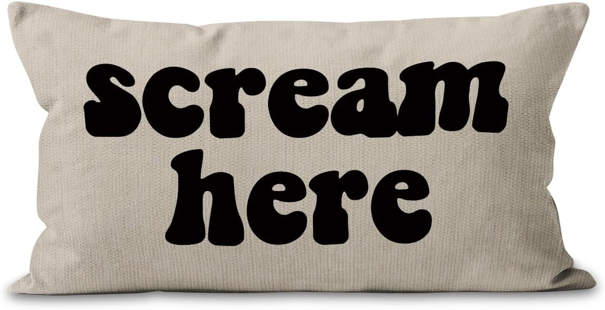 Mancheng-zi Funny Scream Decor, Scream 12x20 Pillow Cover, Fun Pillows,Fun Throw Pillows,Funny Throw Pillows,Fun Decorative Pillows,Scream Here Funny Humor Throw Pillow Case(Cream)