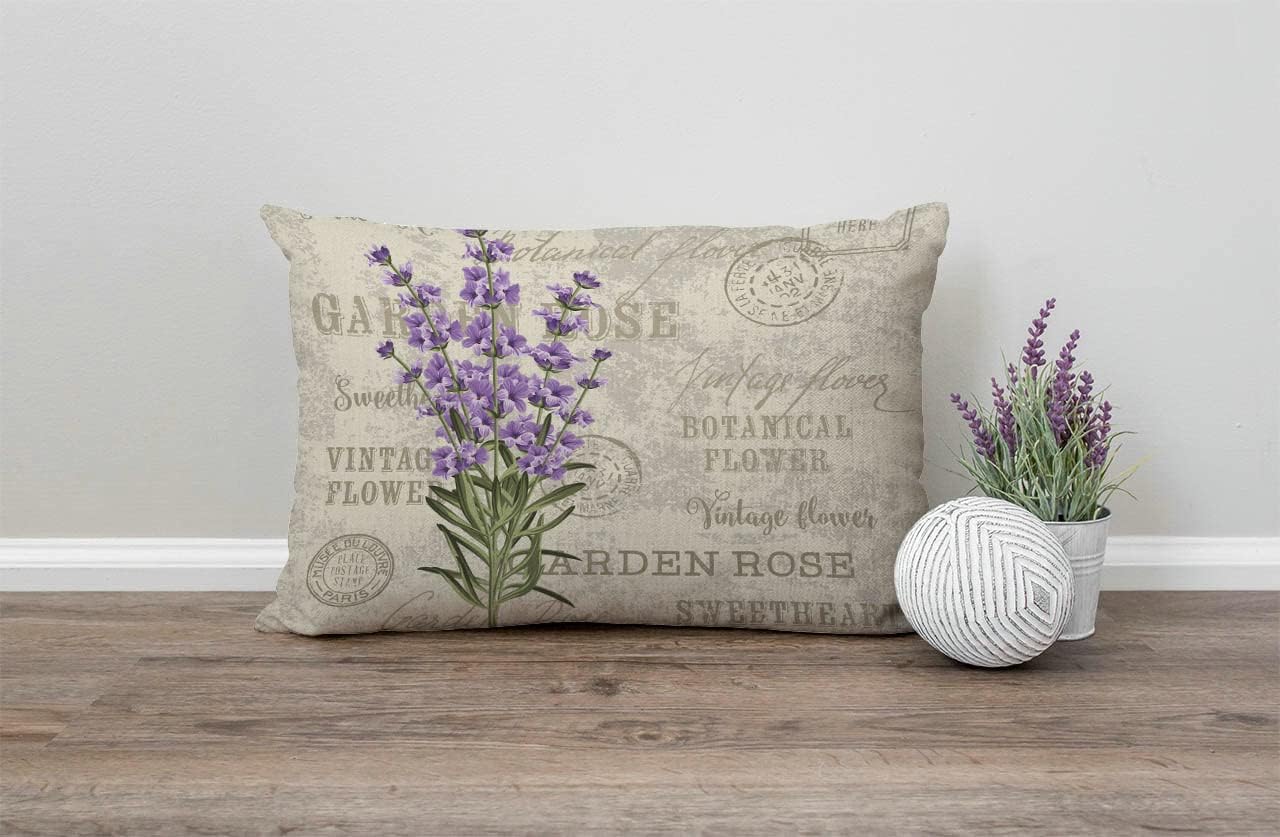 Lavender Cotton Linen Decorative Throw Pillow Case Cushion Cover Pillowcase for Couch Sofa Bed,12 X 20 Inches