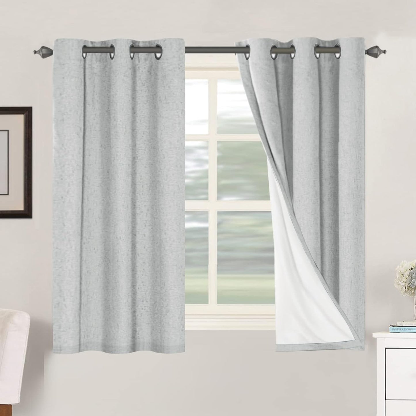 H.VERSAILTEX 100% Blackout Curtains for Bedroom Thermal Insulated Linen Textured Curtains Heat and Full Light Blocking Drapes Living Room Curtains 2 Panel Sets, 42x54 Inch, Glacier Gray
