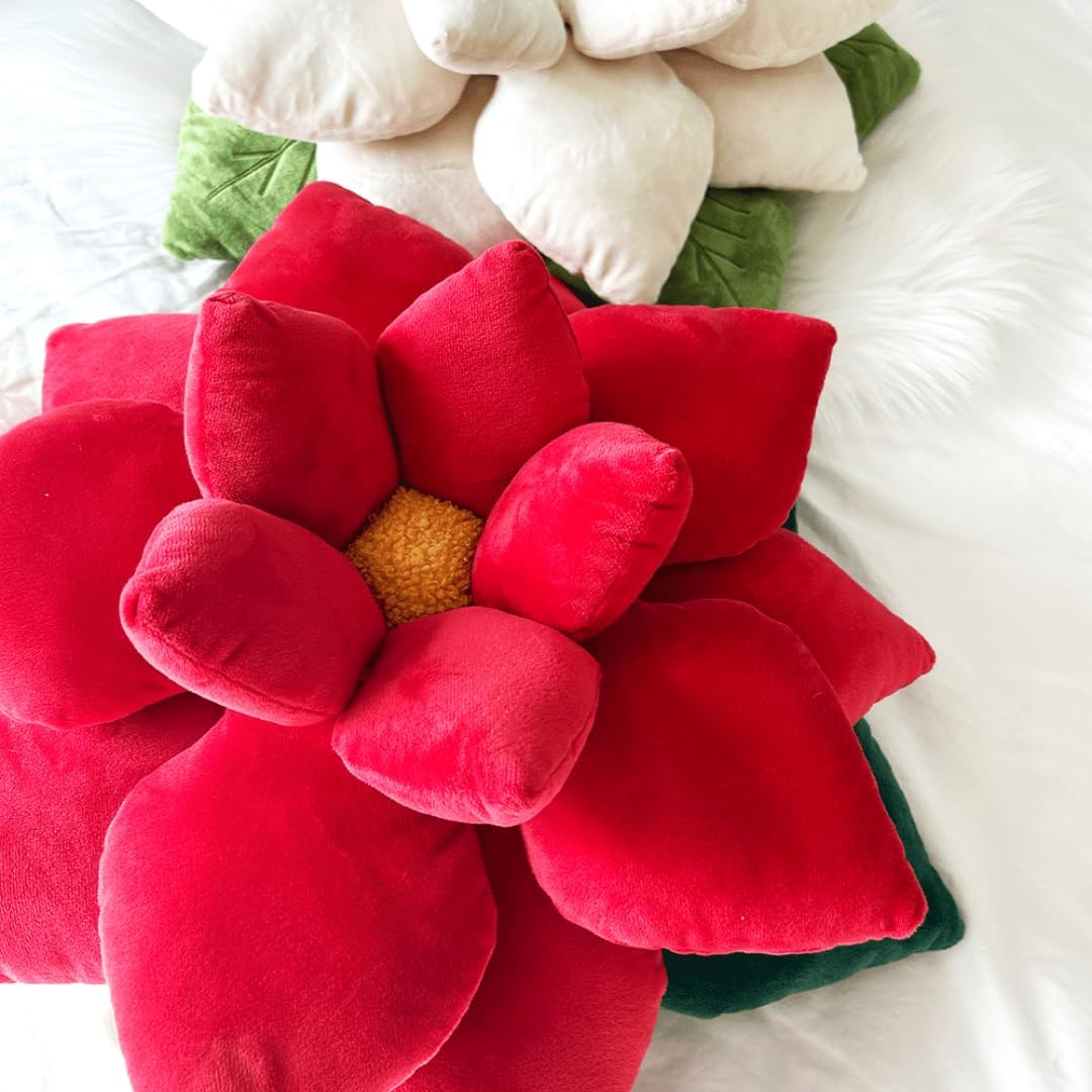 Green Philosophy Co. Poinsettia Pillow - Christmas Red