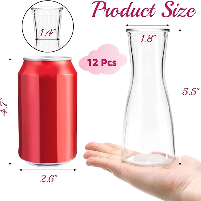 Set of 12 Glass Bud Vases, Clear Small Vases for Flowers Centerpieces, Minimalist Decorative Bulk Vases for Wedding, Birthday, Events, Dining Room Decor