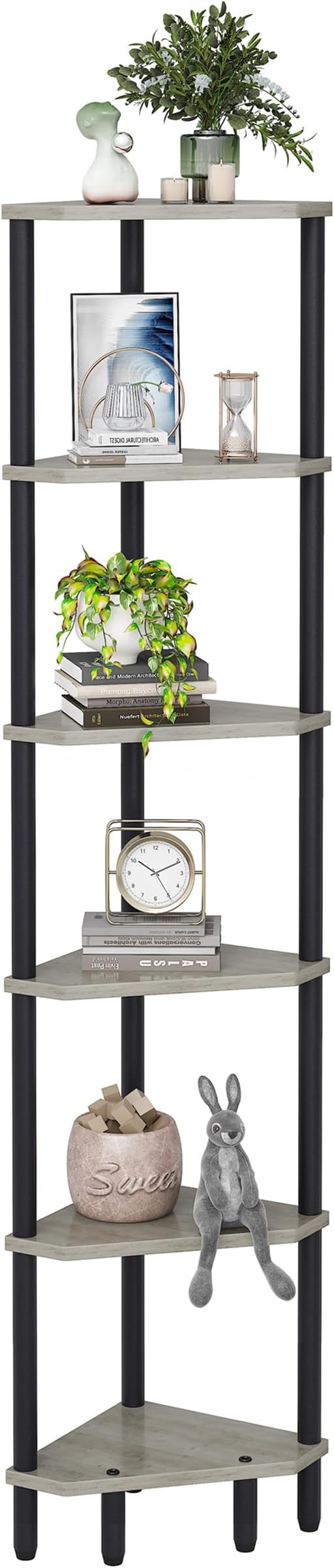 6 Tier Corner Shelf, 66.5'' Tall Standing Shelf, Narrow Display Shelf Stand, Modern Corner Bookshelf, Plant Stand, Corner Bookcase for Living Room, Bedroom, Bathroom, Oak LCS502Q