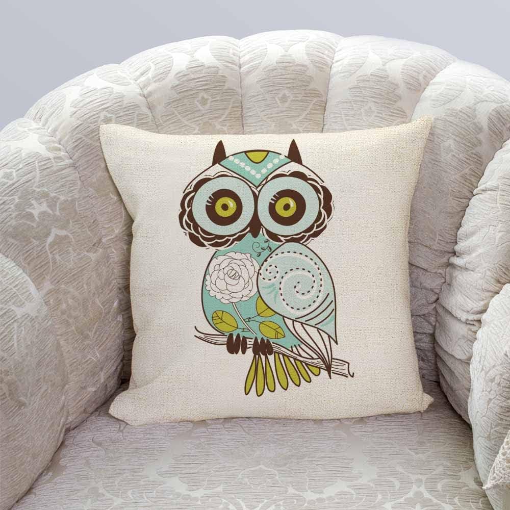 IBILIU Throw Pillow Covers Cartoon Green Cute Cartoon Owl Cushion Pillow Case Home Decor Pillowcase 18x18 Inches
