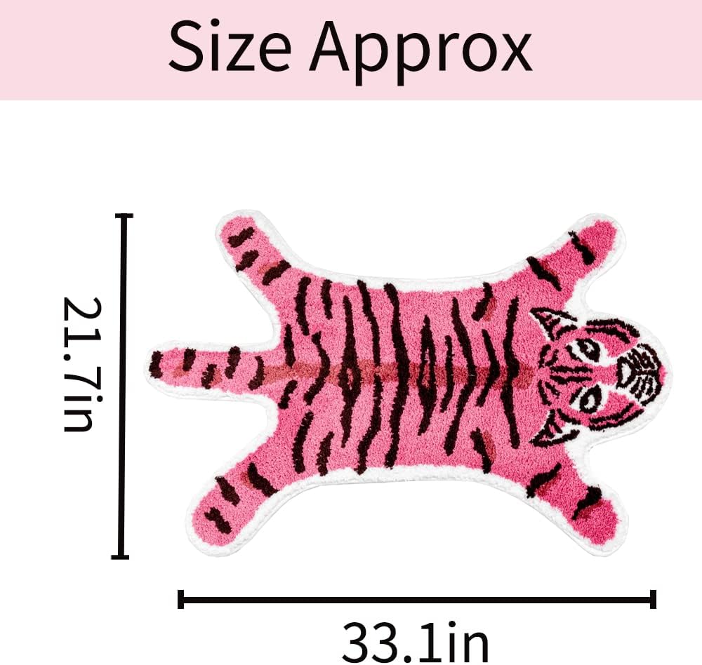 Funny Tiger Bath Mat for Bathroom, Cute Pink Tiger Cartoon Bathroom Rug Non Slip Animal Shaped Absorbent Preppy Small Bathtub Decor Aesthetic Plush Shower Rug Machine Washable 33.1x21.7in