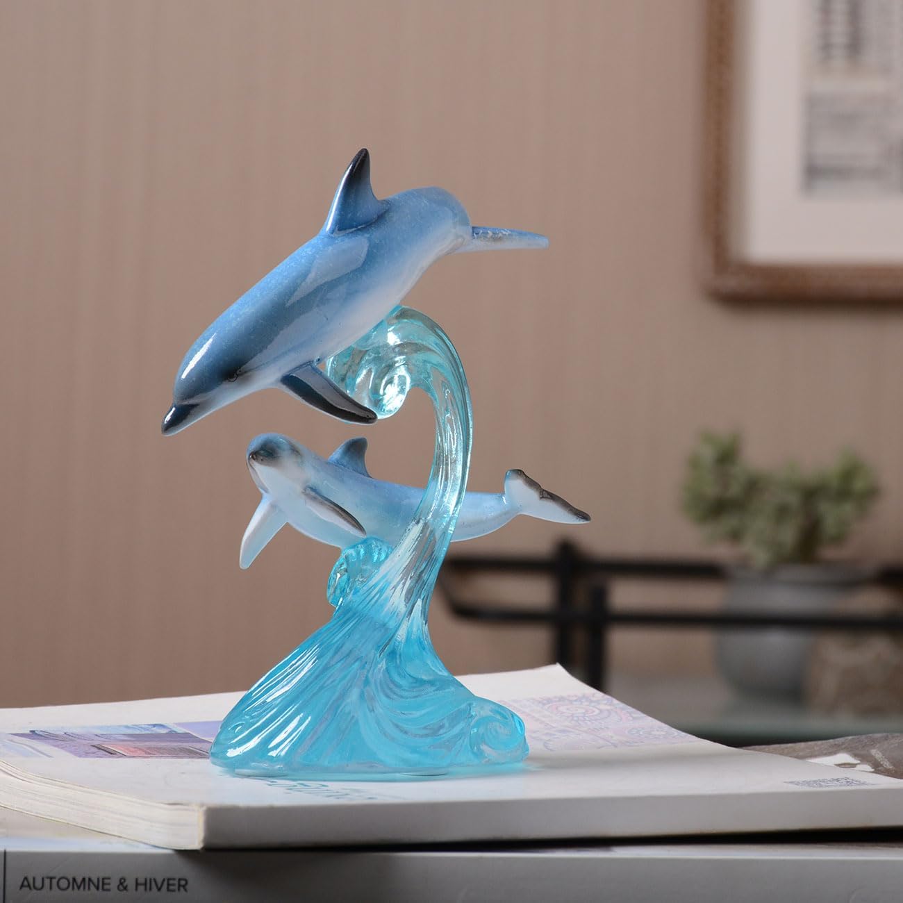HAUCOZE Dolphin Decor Figurine Ocean Statue Sculpture Modern Arts Gifts Polyresin 5.9 inch