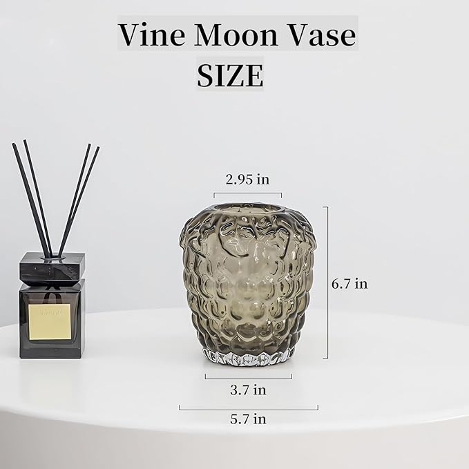 Grape Bubble Glass Vase for Flowers, Round Vintage and Clear Black Colored Smoke Glass Vases for Modern Home Decor (Crystal Grey 6" W X 6.7" H)