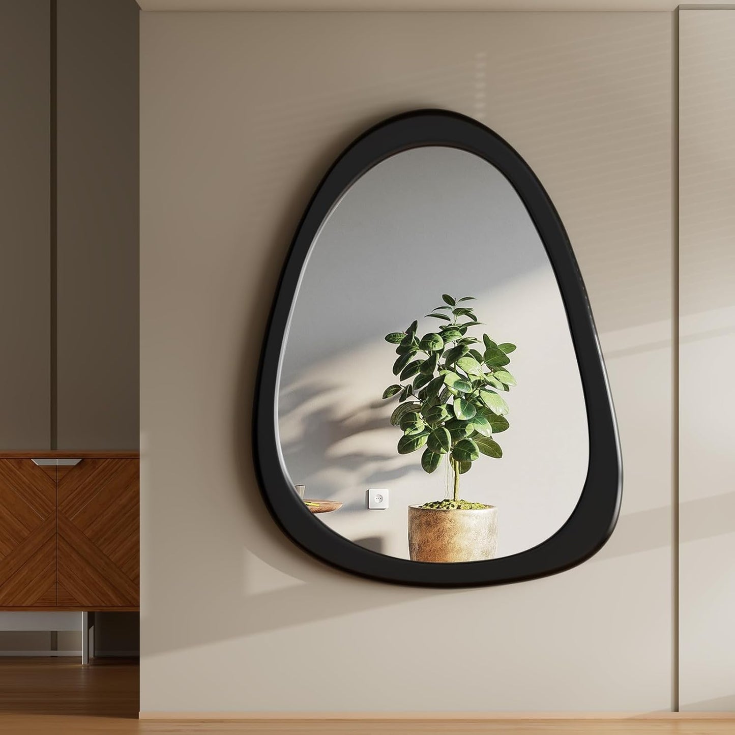 COOL2DAY Irregular Mirror,Asymmetrical Wood Wall Frame Abstract Assymetrical Decorative Mirror,Black Odd Shaped Mid Century Mirrors for Living Room Bedroom Entryway Bathroom Home Decor