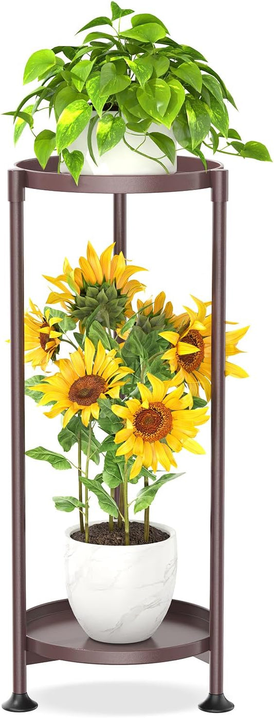 KMOTASUO 2 Tier Plant Stand Indoor for Large Tall Heavy Duty Planter, Multiple Sturdy Metal Flower Corner Rack for Narrow House Floor, Iron Vertical Level Round Orchi Holder Organizer, Bronze