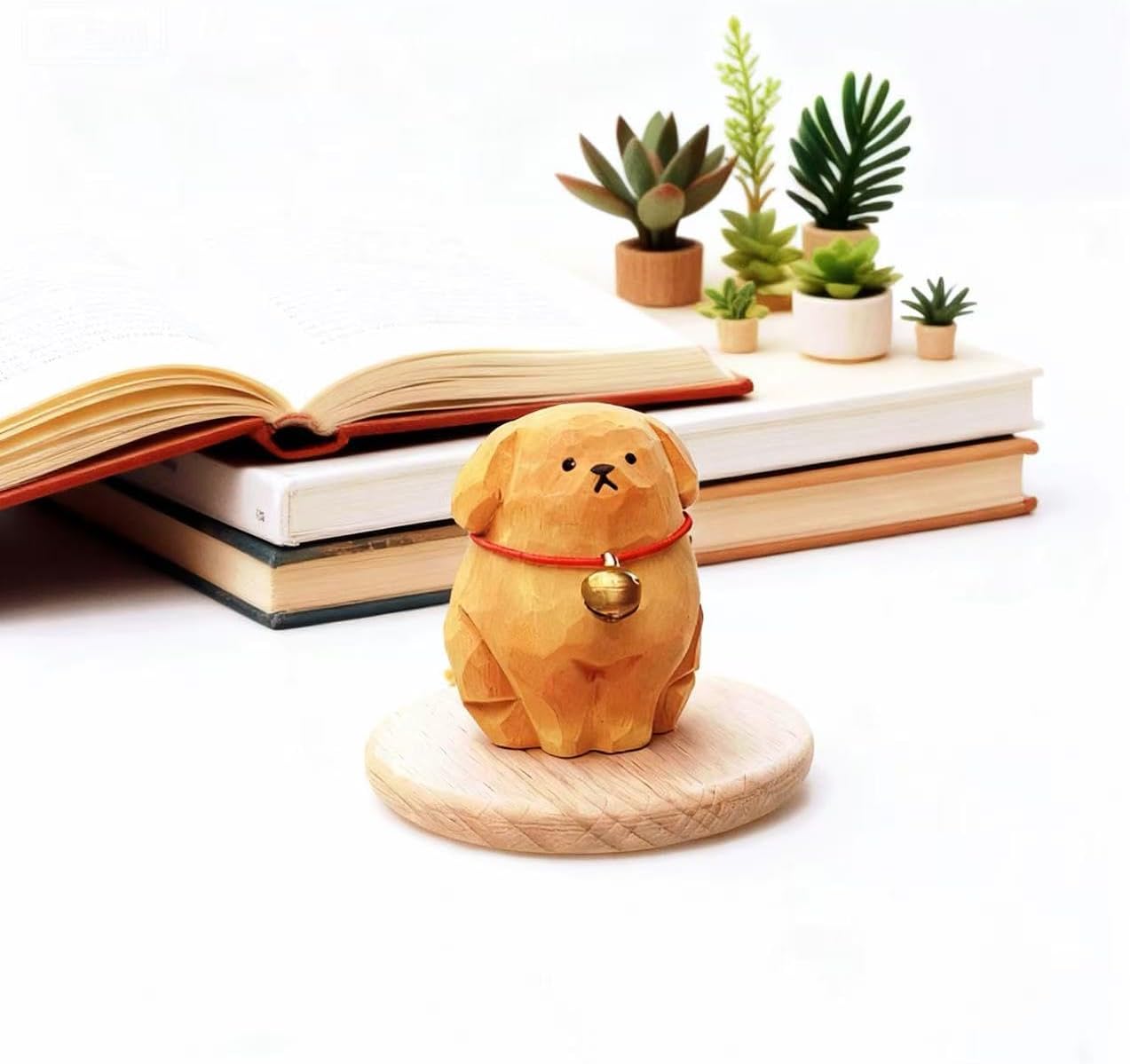 Cute Small Wood Golden Retriever Figurine, Handmade Carved Golden Retriever Statue with Base, Unique Dog Figure Collectibles Home Decor Gift for Dog Lover