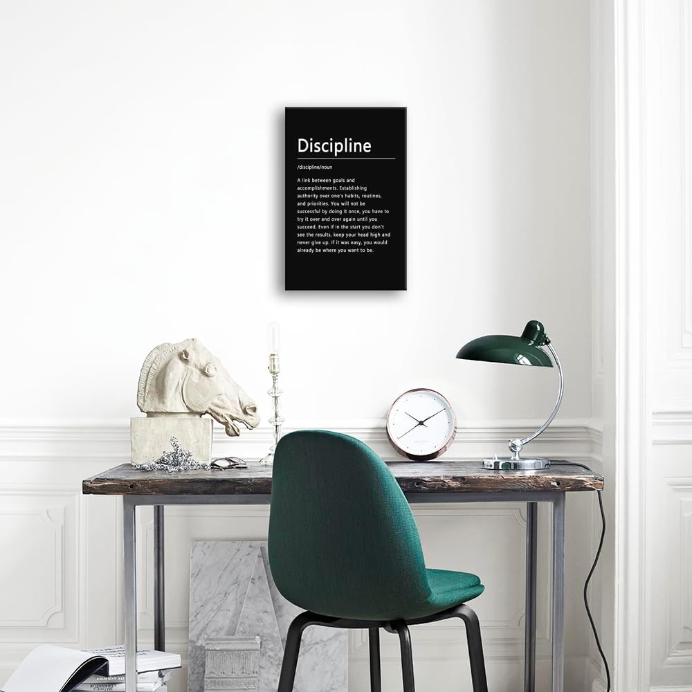 Inspirational Office Wall Decor Motivational Discipline Noun Canvas Wall Art Posters Prints Entrepreneur Quote Wall Picture Paintings Artwork Home Bedroom Framed Ready to Hang[12''W X 18''H]