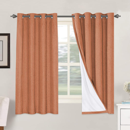 H.VERSAILTEX 100% Blackout Curtains for Bedroom Thermal Insulated Linen Textured Curtains Heat and Full Light Blocking Drapes Living Room Curtains 2 Panel Sets, Orange, 52x63 Inch