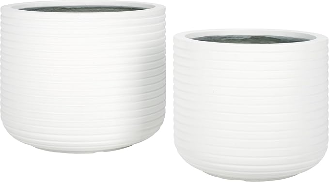 SAFAVIEH Outdoor Collection Nardo White Cement Ficonstone Planter Pot Set of 2