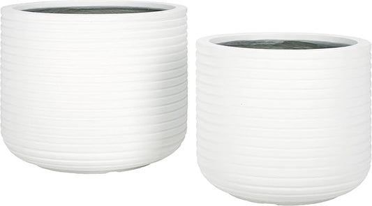 SAFAVIEH Outdoor Collection Nardo White Cement Ficonstone Planter Pot Set of 2