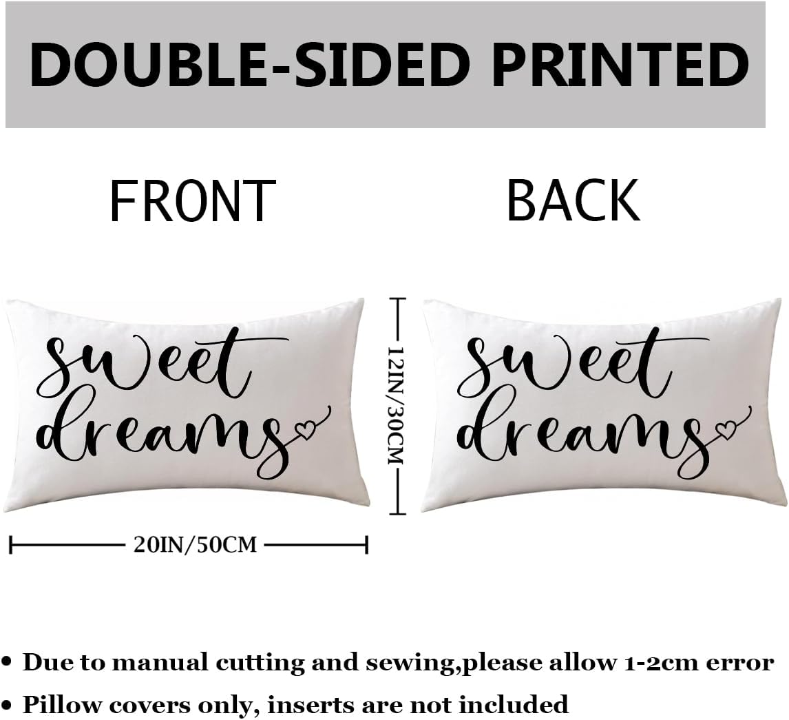 Bedding Decorative Lumbar Pillowcases Sweet Dreams Good Night Cushion Covers Sleep Themed Decorative Throw Pillow Covers 12''x20'',2Pack Super Soft for Bedroom Guest Room Housewarming Gifts (Black)