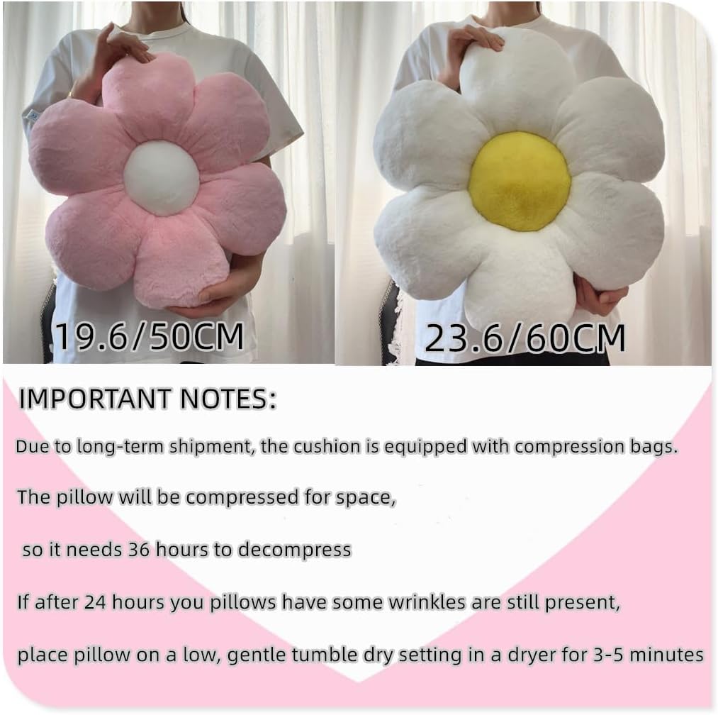 Green Flower Pillow, 19.6In Floor Pillow Cushion, Cute Flower Shaped Throw Pillow, Home Decorative Seating Cushion for Sofa, Couch, Bed