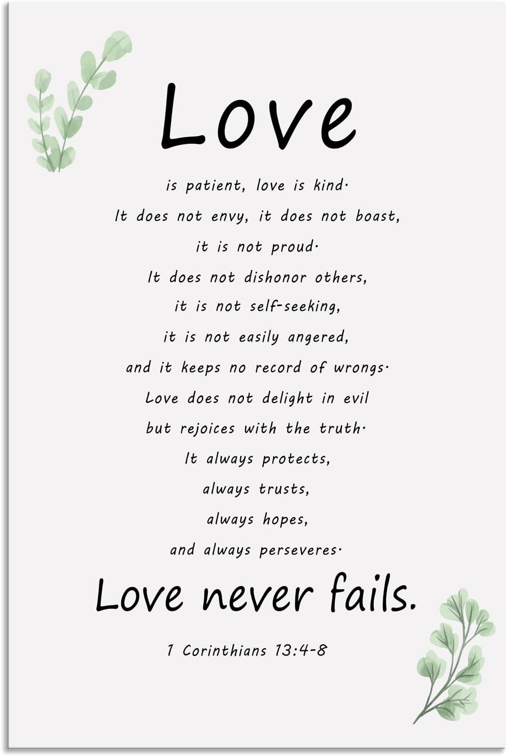 Inspirational Quotes Canvas Wall Art Love is Patient Love is Kind Motivational Christian Poster Print Inspiring Picture Painting 1 Corinthians 13:4-8 Framed Artwork Office Wall Decor[12''W X 18''H]