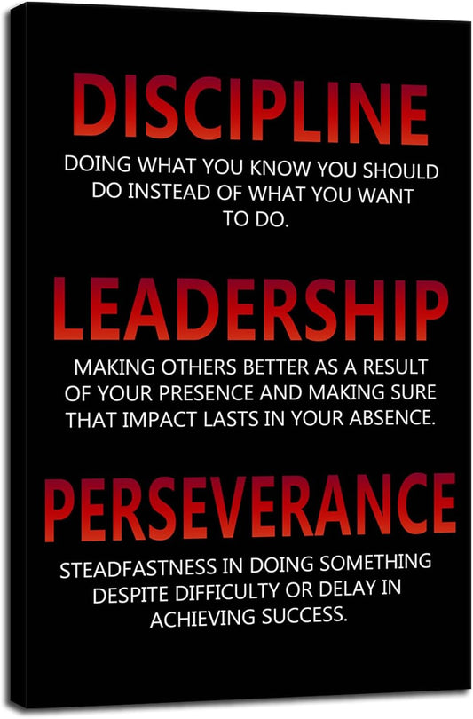 Inspirational Poster Discipline Leadership Perseverance Quote Motivational Wall Art for Office Canvas Painting Prints Wall Pictures for Living Room Bedroom Decor Framed Artwork [24''W x 36''H]