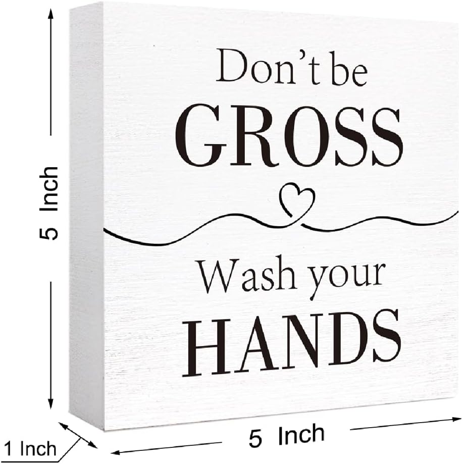 Funny Wood Sign 'Don't Be Gross' - Wash Hands, Wooden Block Sign for Bathroom, Toilet, Restroom, Home Decor
