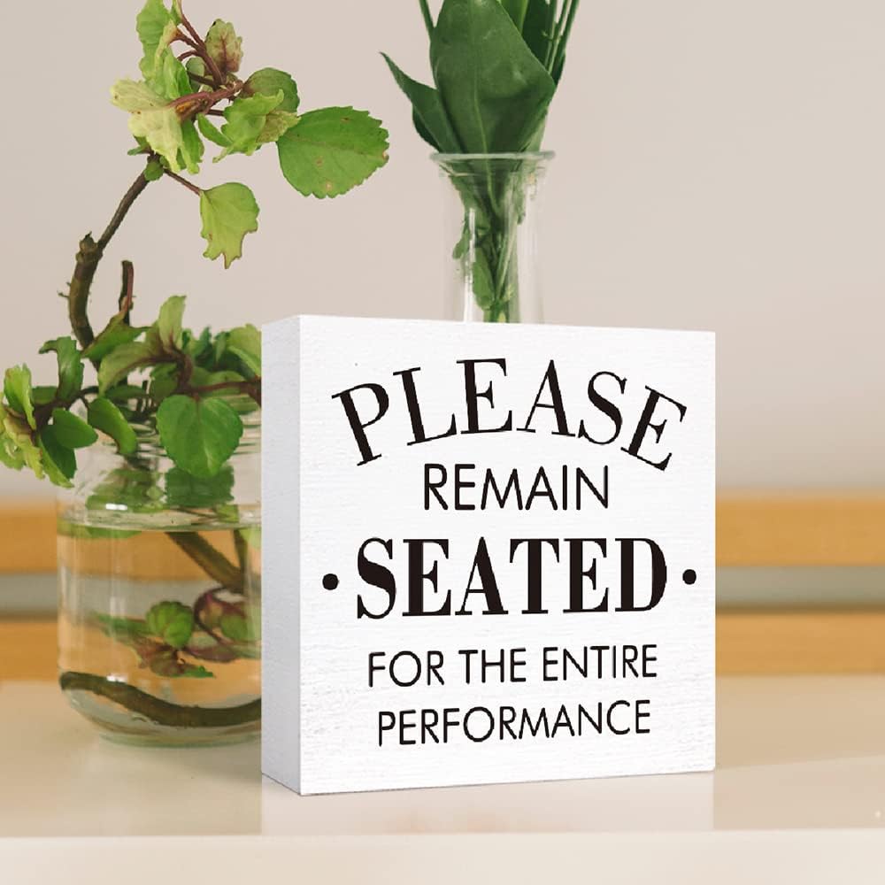 Funny Wood Sign 'The Best Seat in the House' - Block Sign for Shelf, Tabletop Decor - Farmhouse Bathroom Wooden Box Sign