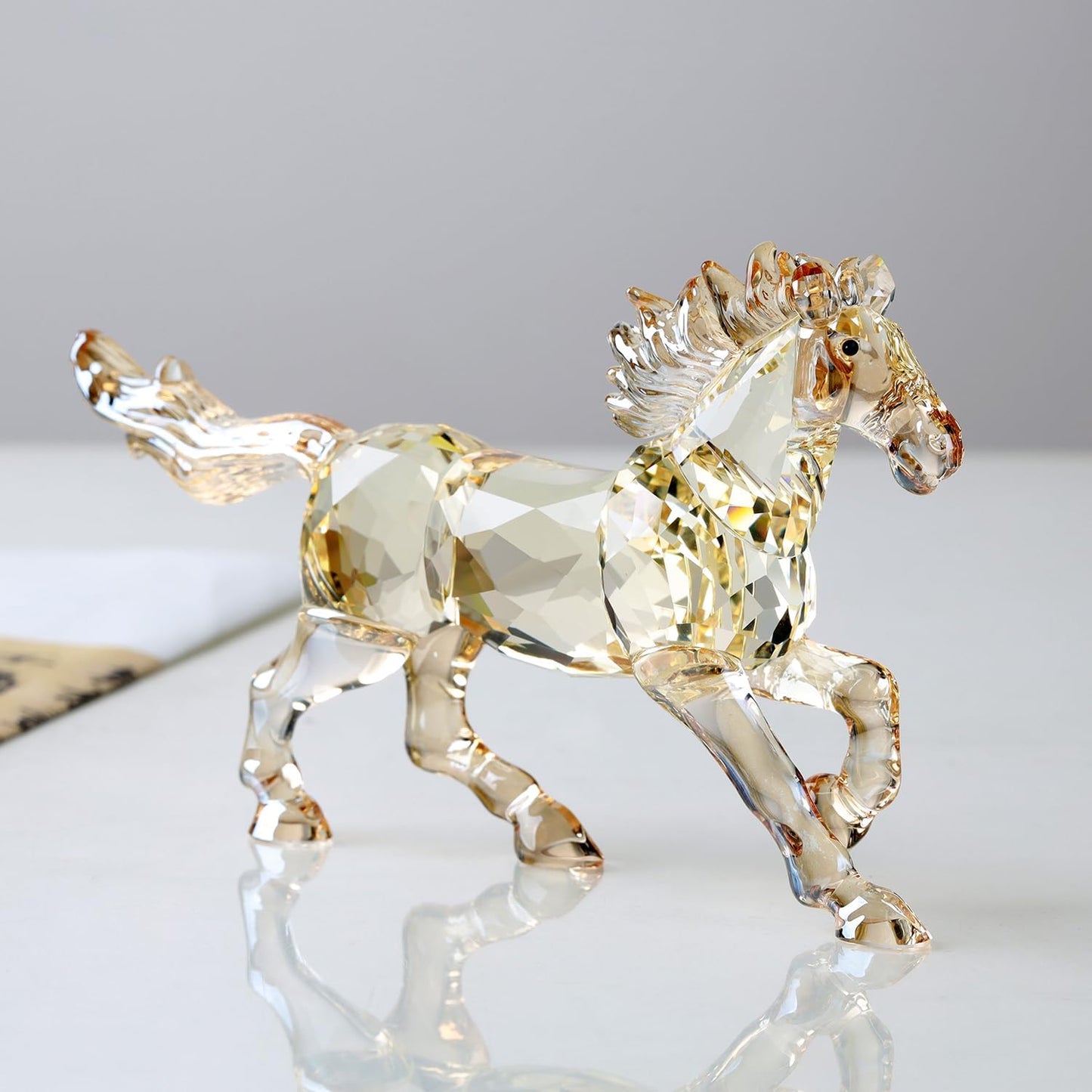 Crystal Horse Realistic Animal Art Figurine Collection Table top Ornament Statue Home Decor (Gold)
