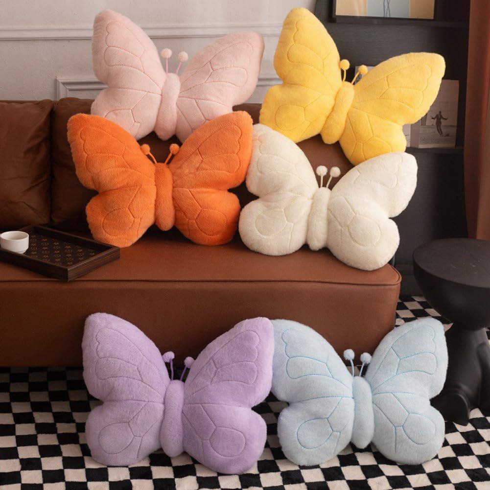 Kawaii Butterfly Shaped Throw Pillow 18in Soft Hugging Plush Pillow Butterfly Stuffed Animal Stuff Aesthetics Decor for Bedroom Living Room Sofa Couch