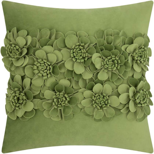 JWH Handmade 3D Flower Throw Pillow Covers Aesthetic Decorative Colorful Floral Accent Pillow Cases Stereo Pillowcase Cute Cushion for Car Bed Couch Bedroom Sofa 18x18 Inch Green