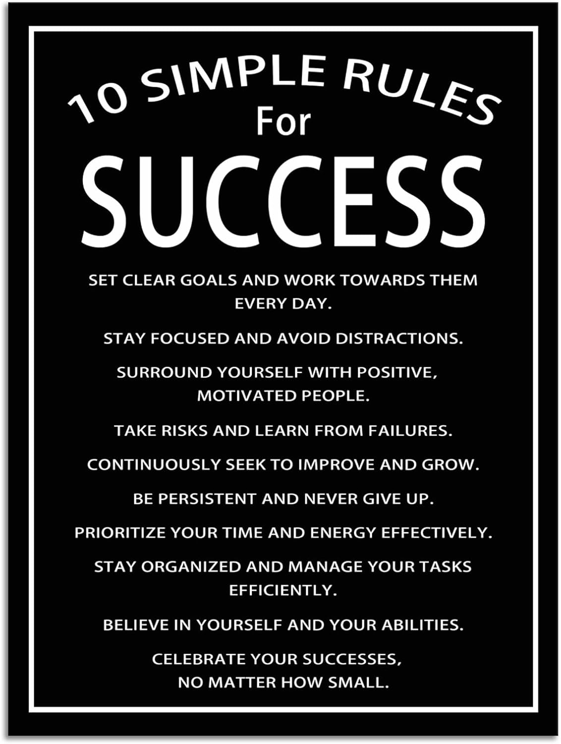Inspirational Canvas Wall Art Motivational Poster Inspiring Quotes Painting 10 Simple Rules For Success Picture Print Artwork Office Wall Decorations for Living Room Bedroom Framed[18''W X 24''H]