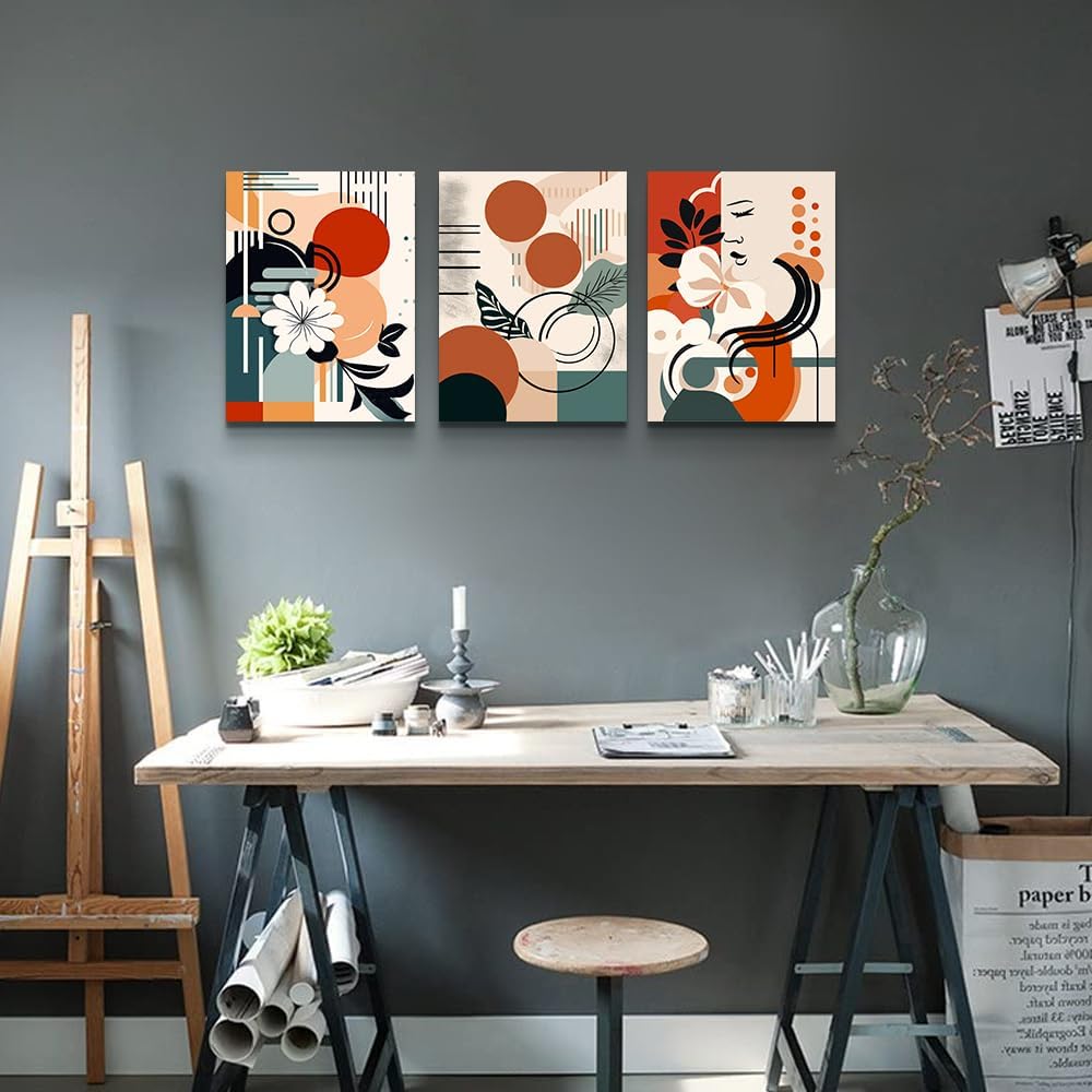 MHARTK66 Canvas Wall Art For Bedroom & Living Room - Boho & Vintage Flowers Wall Painting - Abstract Art - Ready To Hang - Framed Wall Pictures - 3 Panels