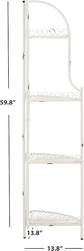SAFAVIEH PAT5013B Outdoor Collection Abarrane Antique White Wrought Iron 4-Tier Corner Shelf