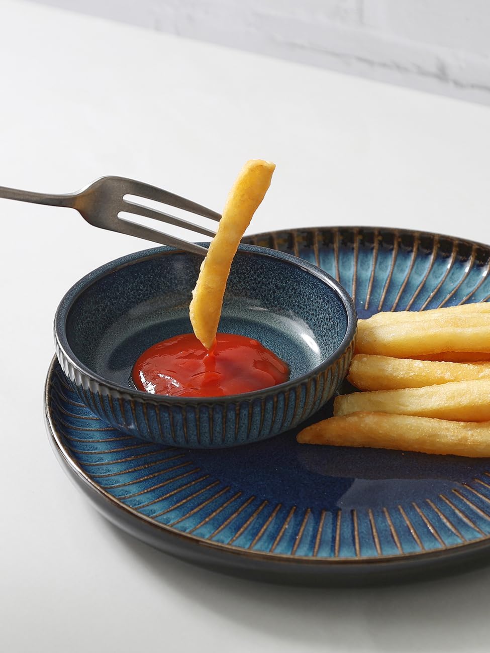 famiware Starlight Soy Sauce Dish Ceramic Dipping Bowls Set of 6, 3 oz Individual Dip Sauce Cups/Bowls/Dishes/Plates, Small Serving Bowl for Side Dishes, Dessert, Ice Cream, Condiment, Starry Blue