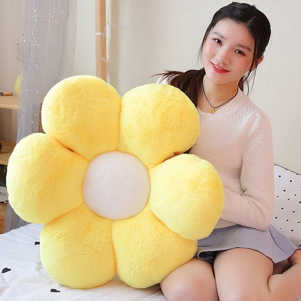 lannery Flower Plush Throw Pillows, Flower Floor Pillow Seating Cushion Toy for Reading, Room, Watching TV (25.6", Yellow-2)