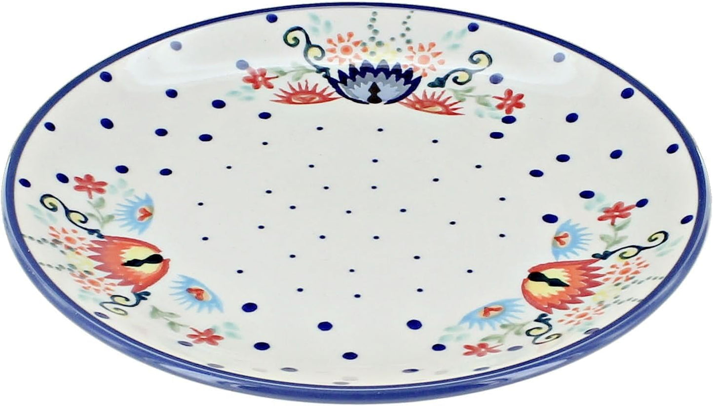 Blue Rose Polish Pottery - Red Desert Flower Dessert Plate - 7" Diameter - Beautiful Plate for Cake, Appetizers, or Snacks