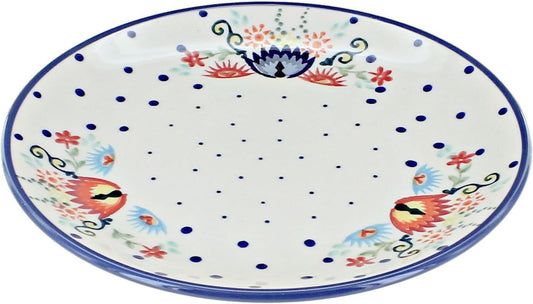 Blue Rose Polish Pottery - Red Desert Flower Dessert Plate - 7" Diameter - Beautiful Plate for Cake, Appetizers, or Snacks