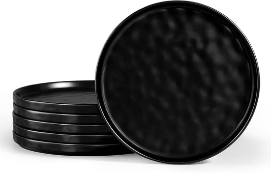 LIANYU Ceramic Dessert Plates Set of 6, 7.9 Inch Dinner Appetizer Plates for Kitchen & Dining, Porcelain Serving Round Plate for Cake, Bread, Salad, Snack, Microwave & Dishwasher Safe, Obsidian Black