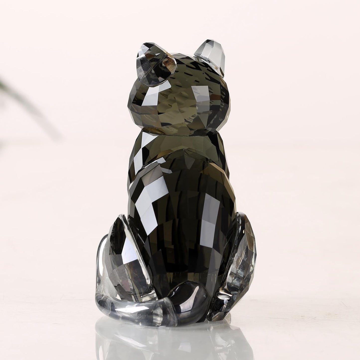 Crystal Cat Realistic Animal Kitten Art Figurine Collection Table top Ornament Statue Home Decor (Black)