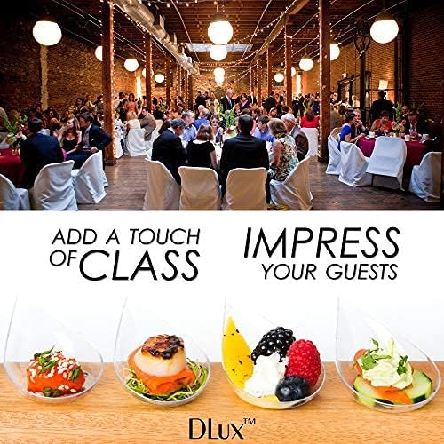 DLux 100 4-in Tear Drop Mini Appetizer Plates with Forks, Reusable Clear Plastic Spoons - Desserts and Appetizers Dishes Serving Plate - Asian Spoon Set, Small Catering Dessert Tasting Cups