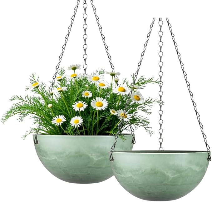 Marble Pattern 10 Inch Hanging Planter for Indoor Outdoor Plants, 2 Pack Hanging Planter Basket for Garden Home Decor Use (Green)
