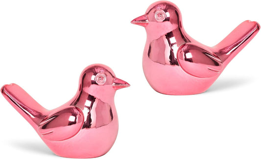 Big Bird Statue, 2-Pack 5 inch Pink Accent Knick Knacks Gifts, for Home Office Shelf Desk Coffee Table Decoration