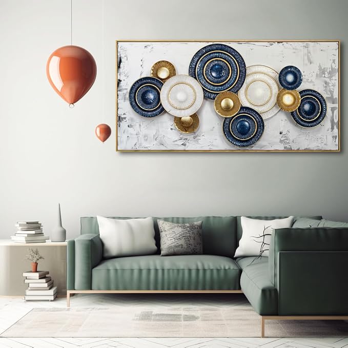 Wall Art Simple Wall Decor Blue and Yellow Canvas Painting Abstract Wall Art for Bedroom Living Room Dining Room Home Office Decor 20"x40" with Framed