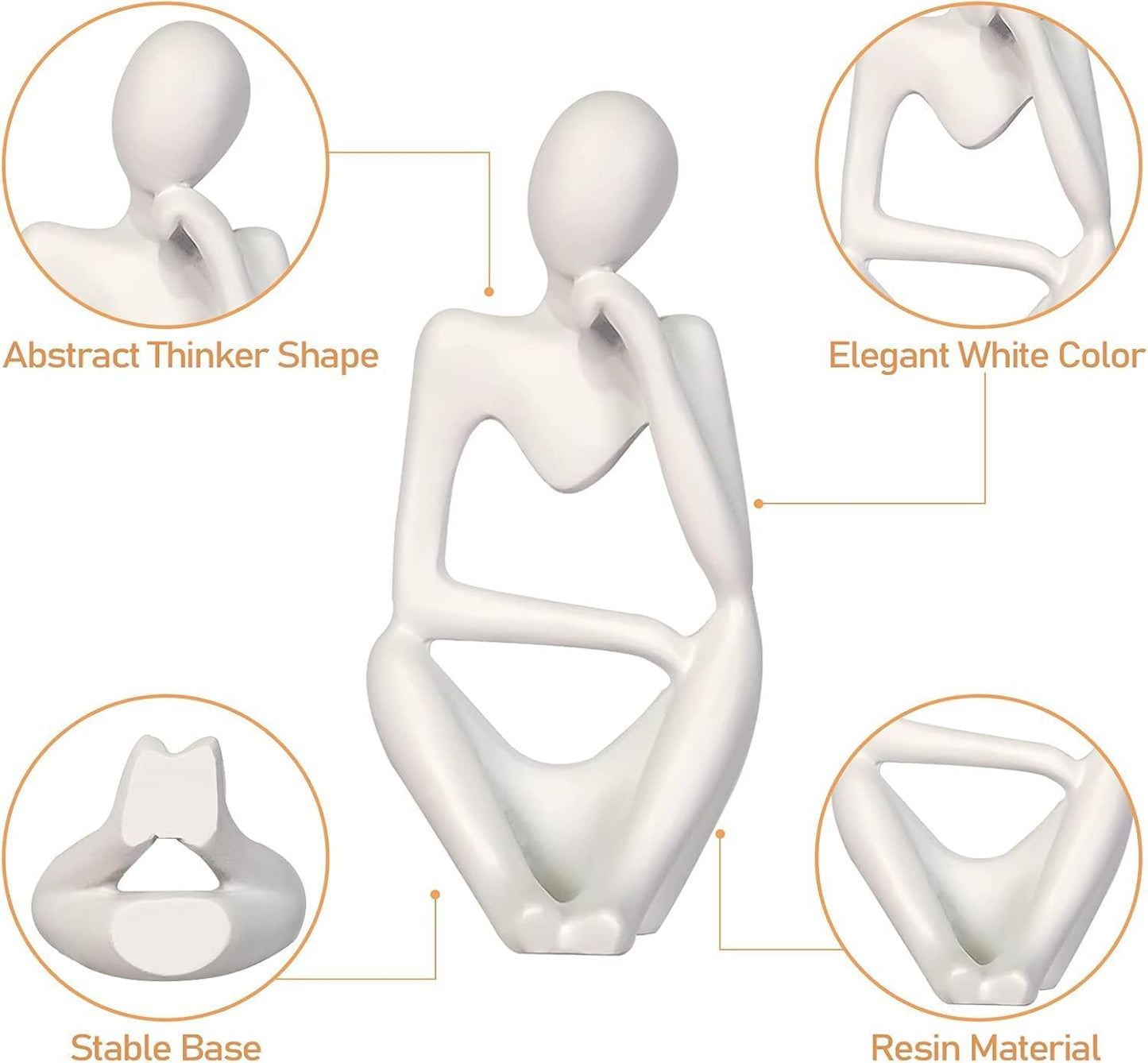 Creative Resin Thinker Minimal Abstract Art Sculpture Statue Figurines Home Office Bookshelf Desktop Decor (White, Right, Small)
