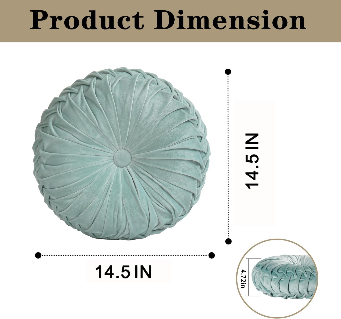 HIG Set of 2 Aqua Ruched Velvet Round Throw Pillows – 14.5’’ Decorative Pillows with Soft Polyester Filling for Couch, Bed, Living Room, Bedroom, or Dorm – Handmade, Stress Relieving, All-Season