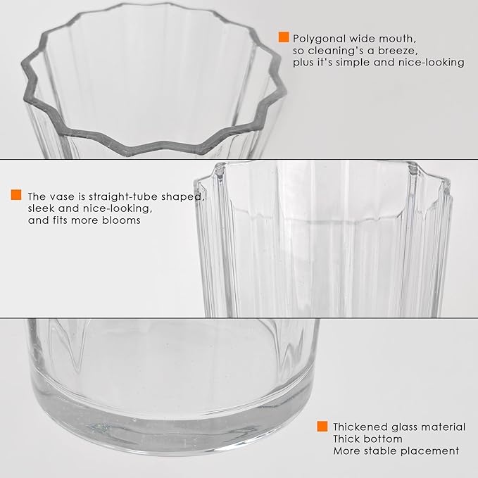 Cup-Shaped Wide Mouth Glass Vase - 7.5" Tall Transparent, Ideal for Fresh Flowers/Floating Tealights, Home Display (Living Room/Bedroom), Wedding Centerpieces & Holiday Decor