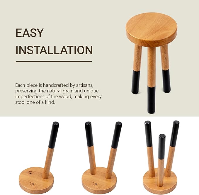 Rubber Wood 9" Round Plant Stand |Dip Dyed Black Accent Stool |Small Drinking Table |Side Table(18" H)