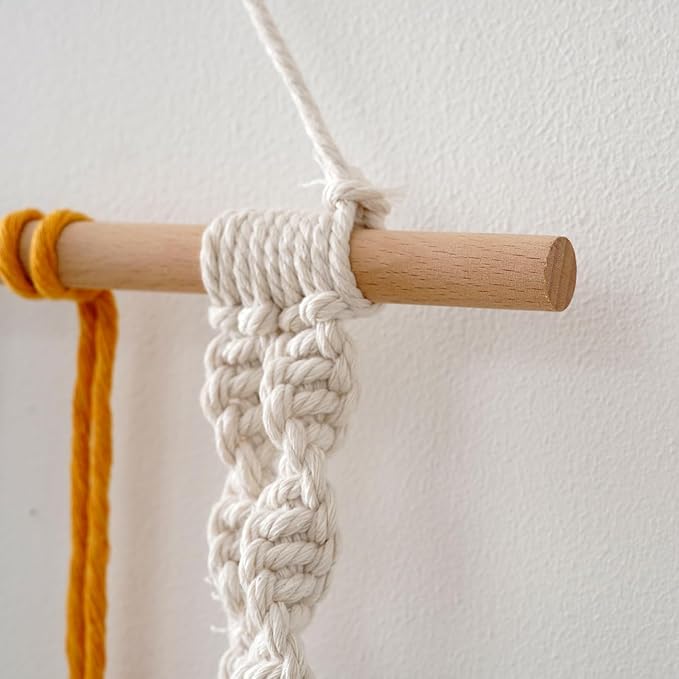 Macrame Wall Hanging Shelf, Bohemian Woven Tapestry Chic Woven Leaf Tassels Home Deco, Boho Handmade Wall Art Floating Shelf for Living Room, Bedroom, Nursery Backdrop, Apartment (White+Yellow+Grey)